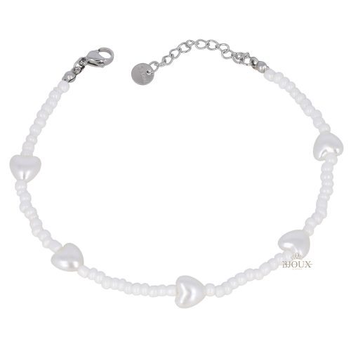 Cavigliera con cuoricini perla e vetro colorato