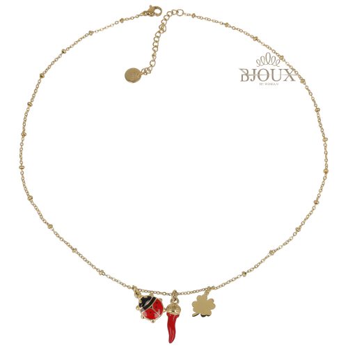Collana acciaio con coccinella portafortuna oro
