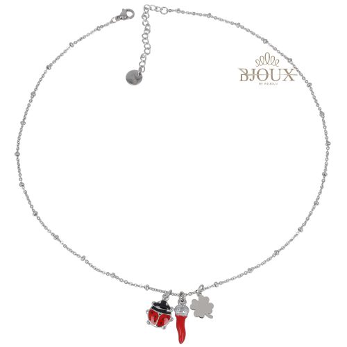Collana acciaio con coccinella portafortuna argento