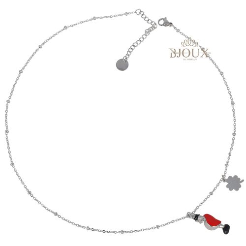 Collana acciaio con gobbo e quadrifoglio