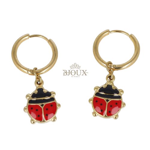 Orecchini cerchietto acciaio gold con coccinella