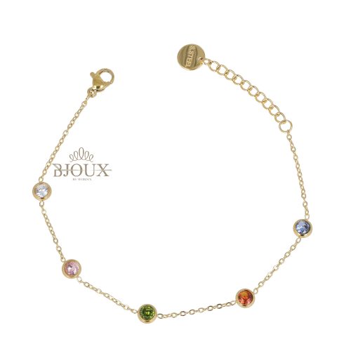 Bracciale in acciaio oro con cristalli multicolor
