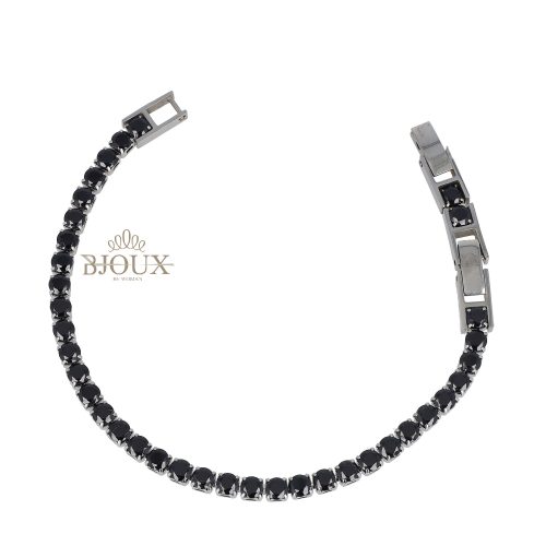 Bracciale unisex in acciaio con castoni neri 4mm