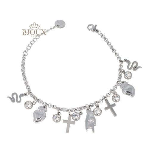 Bracciale catena acciaio rodiato portafortuna