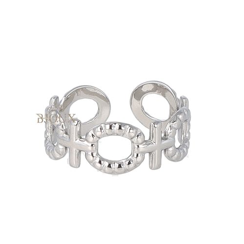 Anello in acciaio con crocette e ovali rodio