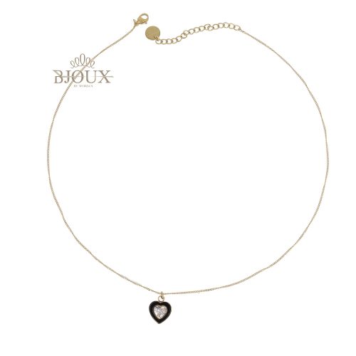 Collana acciaio catenina con cuore e castone