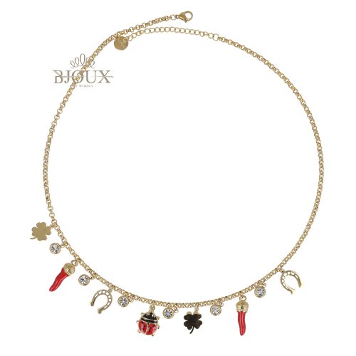 Collana girocollo acciaio dorato con coccinella