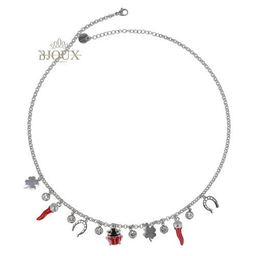 Collana girocollo acciaio rodiato con coccinella