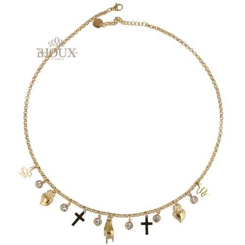 Collana girocollo acciaio dorato con portafortuna