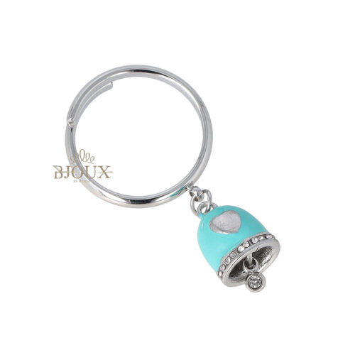 Anello in acciaio rodiato con campanella turchese