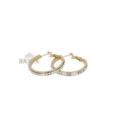 Orecchini cerchio in acciaio gold con castoni 30mm