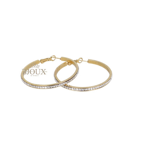 Orecchini cerchio in acciaio gold con castoni 40mm