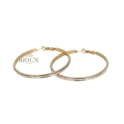 Orecchini cerchio in acciaio gold con castoni 60mm