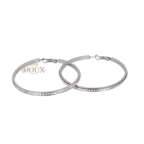 Orecchini cerchio in acciaio rodio con castoni 60mm