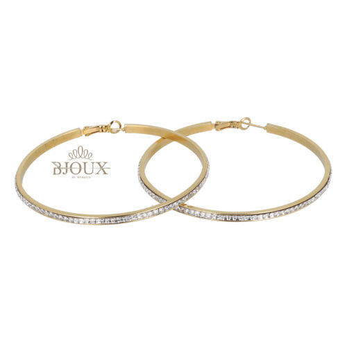 Orecchini cerchio in acciaio oro con castoni 70mm