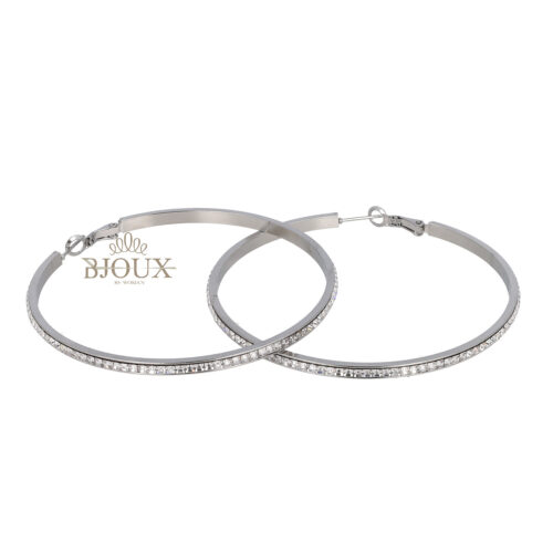 Orecchini cerchio in acciaio rodio con castoni 70mm