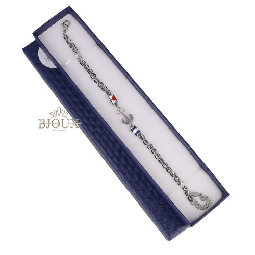 Bracciale in acciaio rodiato con ancora e cilindri