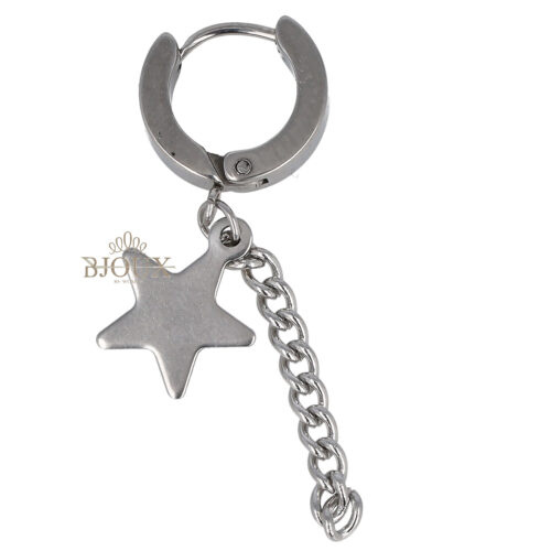 Orecchino cerchio acciaio con stella e catenina