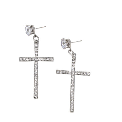 Orecchini punto luce con croce strass