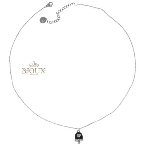 Collana in acciaio rodiato con campanella