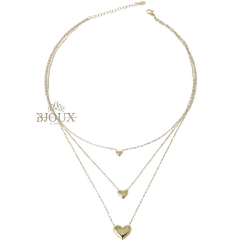 Collana tre fili con cuori pendenti a gradazione