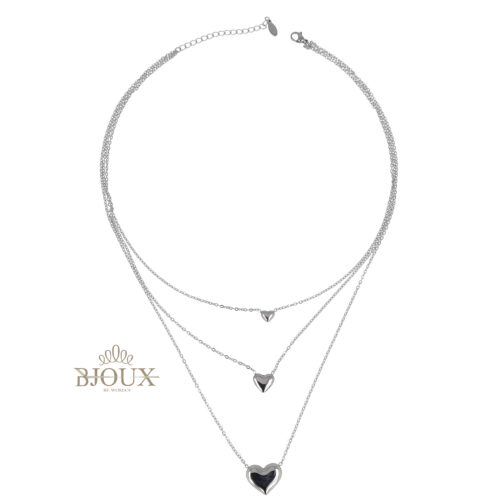 Collana tre fili con cuori pendenti a gradazione rodio