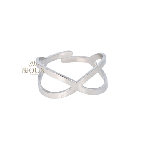 Anello fascia acciaio rodiato ad incrocio