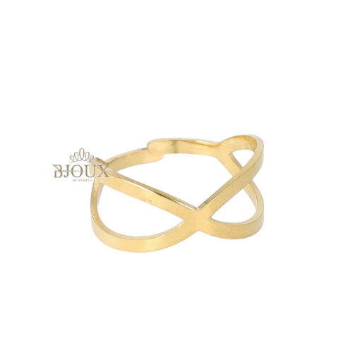 Anello fascia acciaio dorato ad incrocio