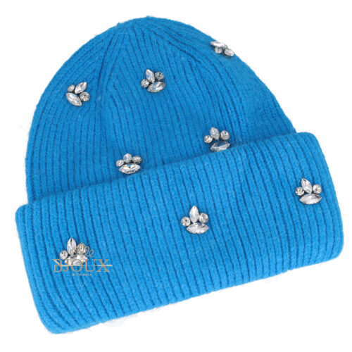 Cappello donna turchese con applicazioni strass