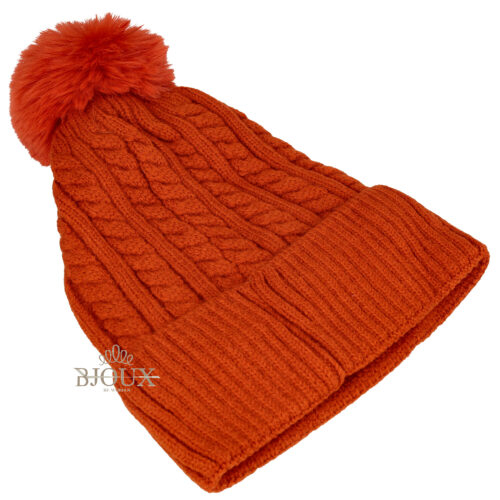 Cappello intreccio con pon pon arancio