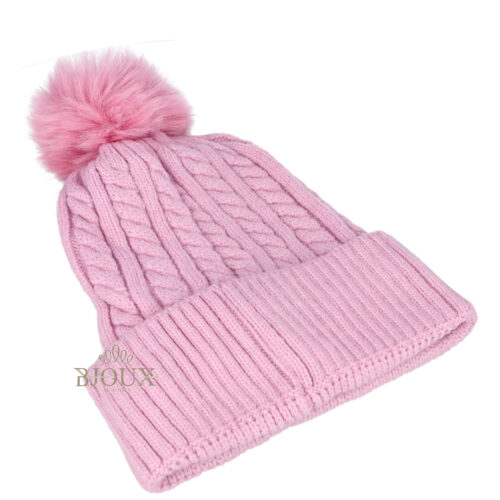 Cappello intreccio con pon pon rosa