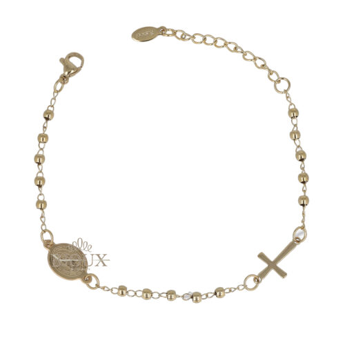 Bracciale rosario in acciaio pallini gold