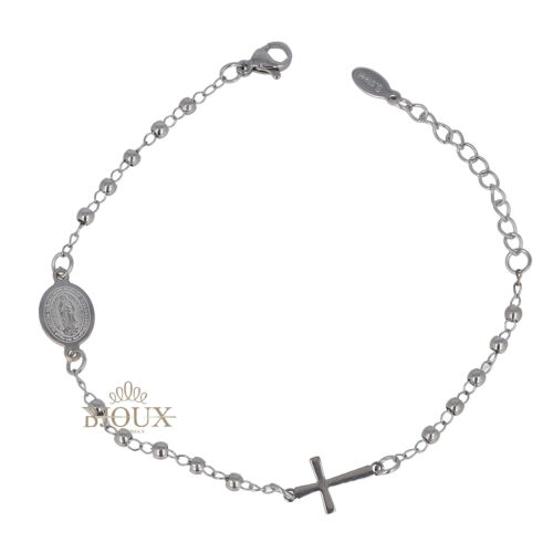 Bracciale rosario in acciaio pallini rodio