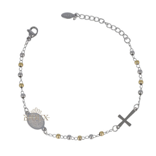 Bracciale rosario in acciaio pallini rodio & gold
