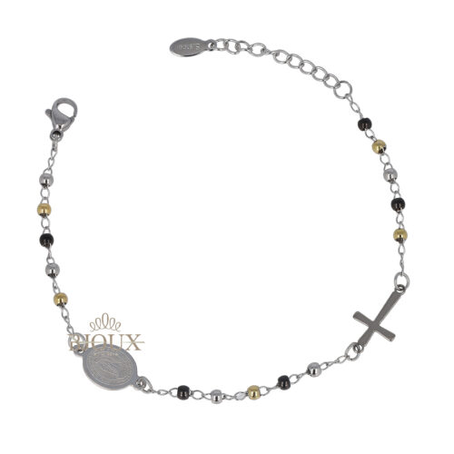 Bracciale rosario in acciaio pallini 3 tone