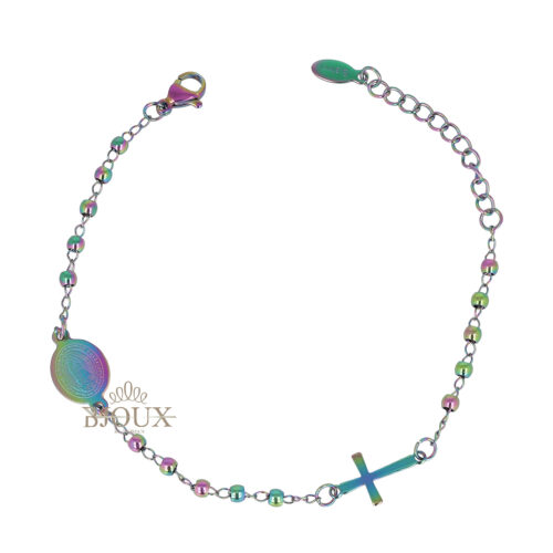 Bracciale rosario in acciaio pallini multicolor