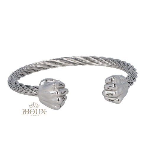 Bracciale in acciaio rigato con mani rodio