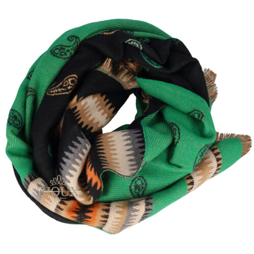 Sciarpa da donna verde e nera con strisce