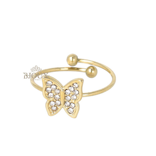 Anello fedina con farfalla strass gold da 1 cm