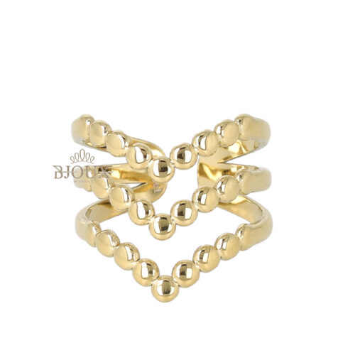 Anello in acciaio tre fili a V color oro