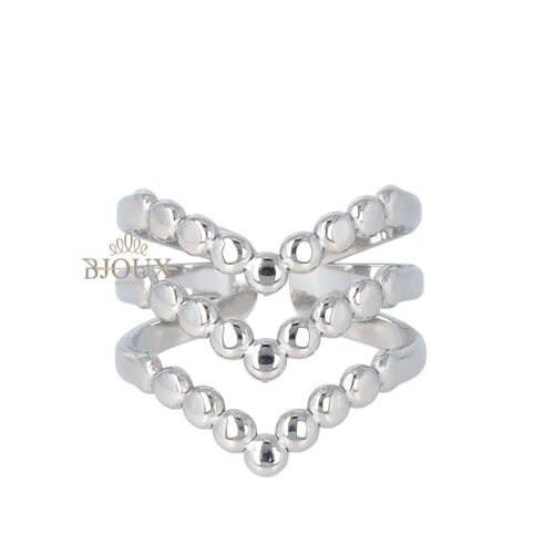 Anello in acciaio tre fili a V color rodio