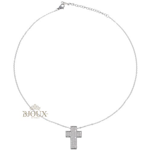 Collana ottone rodio con croce strass 2,5 cm