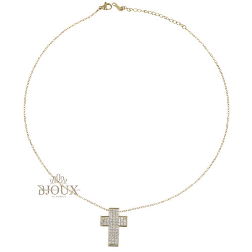 Collana ottone gold con croce strass 2,5 cm