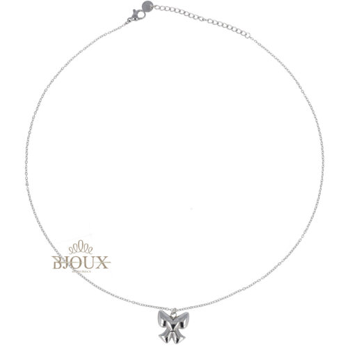 Collana acciaio rodio con fiocco 1,5 cm e cuore