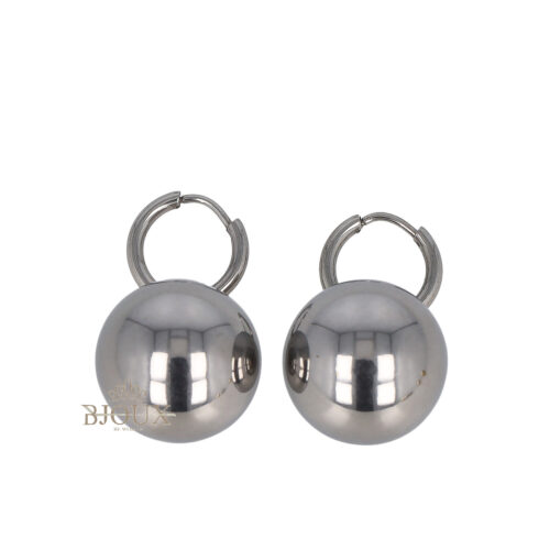 Orecchini cerchietto 10 mm con sfera bombata rodio