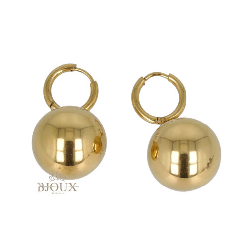 Orecchini cerchietto 10 mm con sfera bombata gold