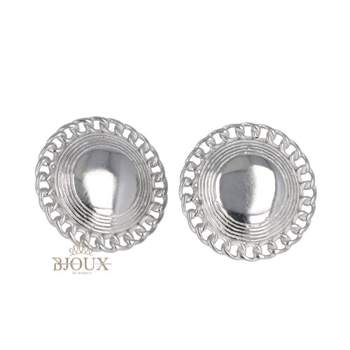 Orecchini a lobo scudo tondo color rodio