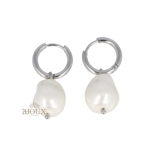Orecchini cerchietto 10 mm rodio con perla