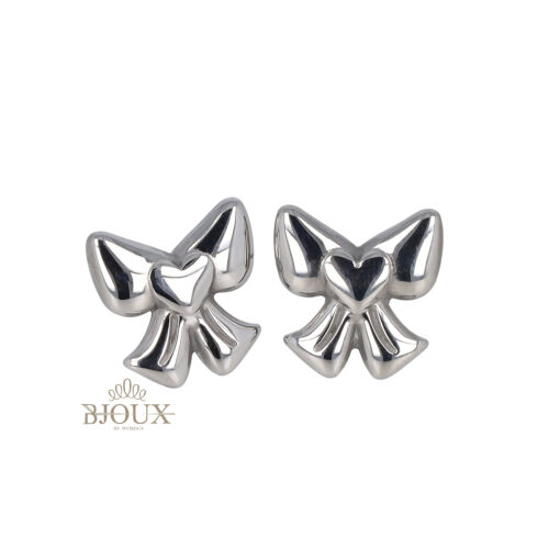 Orecchini rodio fiocco con cuoricino