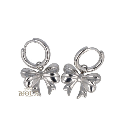 Orecchini cerchio rodio con fiocco pendente